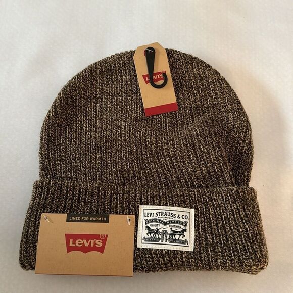 Levis Beanie Mens Brown Fleece Lined - Picture 1 of 2